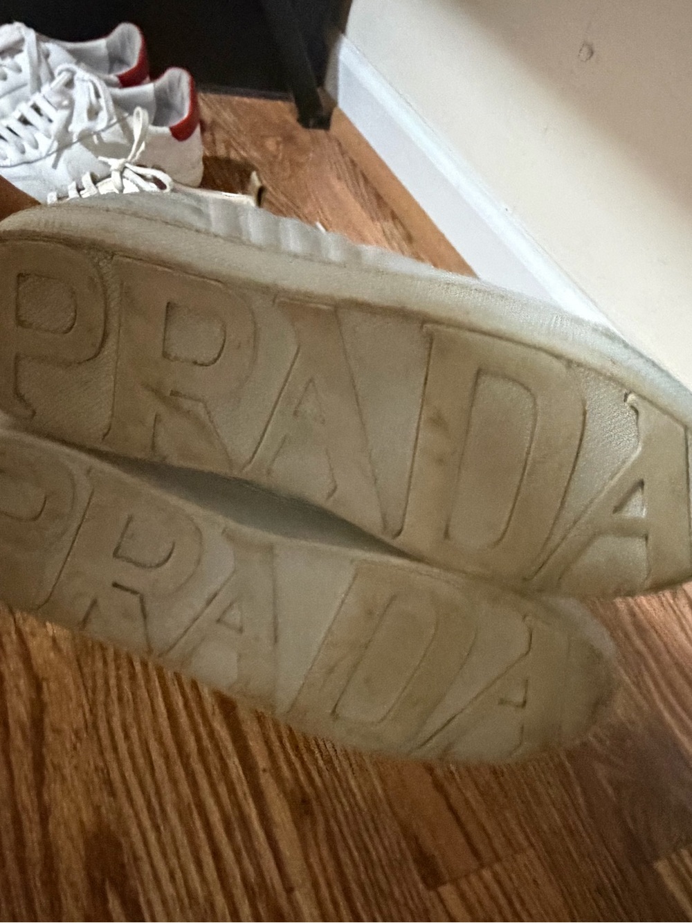 Prada White Leather Low-Top Sneakers - Picture 5 of 6